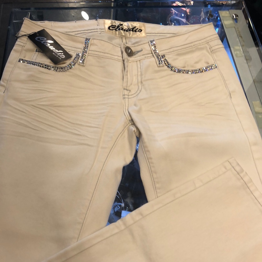 Claudio Milano white jeans with Swarovski
